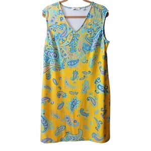 Isaac Mizrahi Yellow Blue Sleeveless V-Neck Midi Dress